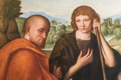 Aanbidding van de herders Madonna met het Kind Jezus en twee herders (detail) door Boccaccio Boccaccino