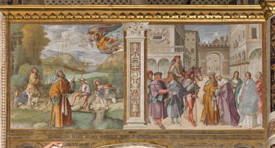 Centrale Schip, Eerste Noordelijke Span, Aankondiging aan Joachim, Ontmoeting van St. Joachim en St. Anna bij de Gouden Poort, Boccaccio Boccaccino 1514-15 door Boccaccio Boccaccino