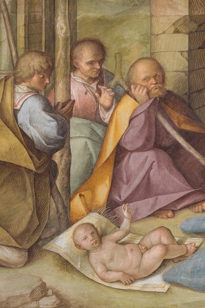 Centrale Schip, Vierde Noord Span, Aanbidding van de Herders, Boccaccio Boccaccino 1516-17, Detail door Boccaccio Boccaccino