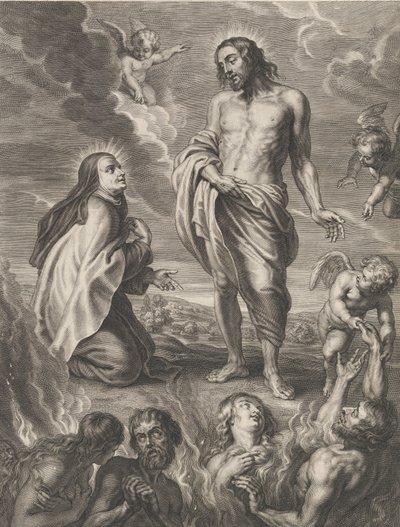 Heilige Teresa van Avila die bemiddelt voor Bernardino de Mendoza, ca. 1640-59 door Boetius Adams Bolswert