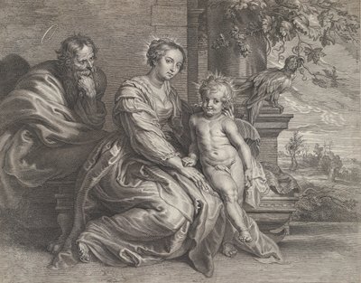De Heilige Familie met een Papegaai, ca. 1625-1659 door Boetius Adams Bolswert