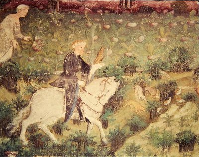 De Maand September, detail van een ruiter met een valk, ca. 1400 door Bohemian School