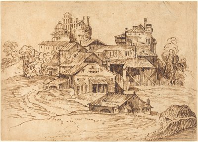Uitzicht op een Italiaanse Stad (naar Titiaan of Domenico Campagnola) door Bolognese 17th Century