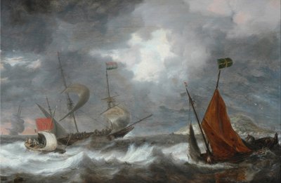 Zee storm met zeilschepen door Bonaventura I Peeters