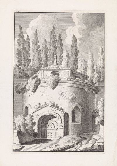 Ruïne van een Romeinse ronde tempel door Bonaventura van Overbeek
