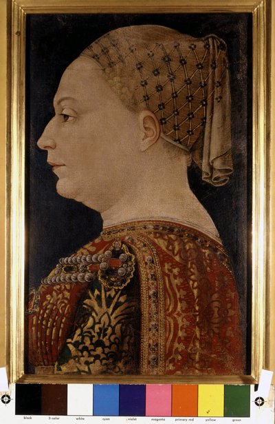 Portret van Bianca Maria Visconti, vrouw van Francesco Sforza (1401-1466) door Bonofacio Bembo rond 1470. Pinacoteca di Brera, Milaan. door Bonifacio Bembo