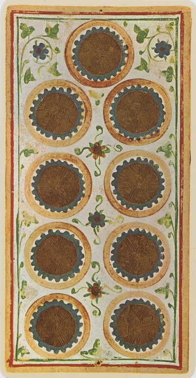 De Negen van Munten, facsimile van een tarotkaart uit het 