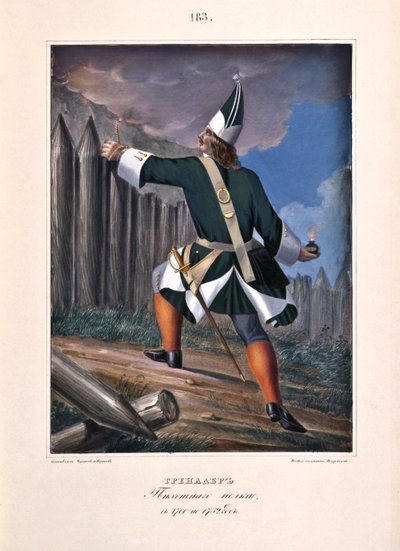 Grenadier van het infanterieregiment in 1700-1732, 1841 door Boris Artemyevich Chorikov