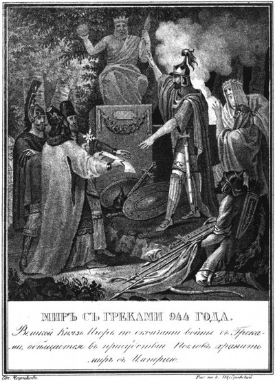 Prins Igor sluit vrede met Byzantium. 944 Uit Geïllustreerde Karamzin, 1836 door Boris Artemyevich Chorikov