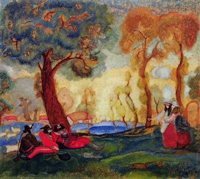 Joodse Komieken Rustend door Boris Dmitrievich Grigoriev