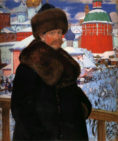 Zelfportret, 1912 door Boris Mikhailovich Kustodiev