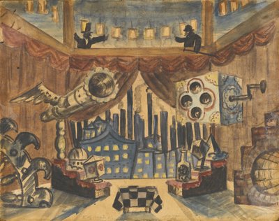 Engeland. Toneelontwerp voor het toneelstuk De vlo door E. Zamyatin door Boris Mikhailovich Kustodiev