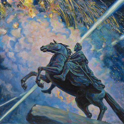 Vuurwerk. De Bronzen Ruiter door Boris Mikhailovich Kustodiev