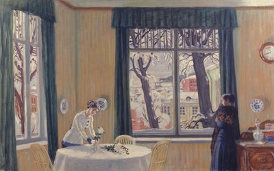 In de kamer. Winter, 1915 door Boris Mikhailovich Kustodiev