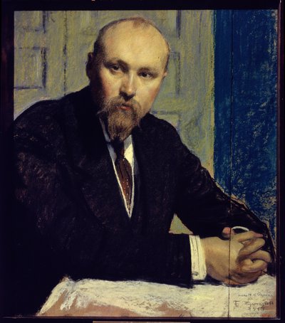 Portret van de kunstenaar N. Roerich door Boris Mikhailovich Kustodiev