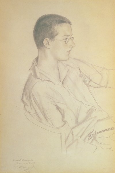 Portret van Dmitri Dmitrievich Sjostakovitsj (1906-75), 1923 door Boris Mikhailovich Kustodiev