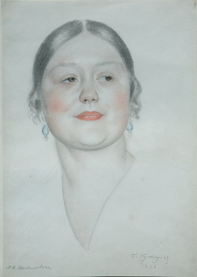 Portret van Maria Dmitrievna Shostakovich door Boris Mikhailovich Kustodiev