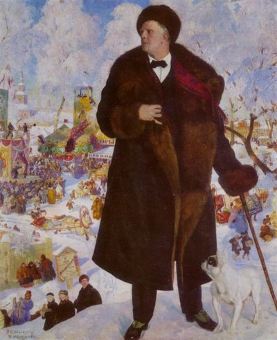 Portret van de Russische operazanger Feodor Chaliapin door Boris Mikhailovich Kustodiev