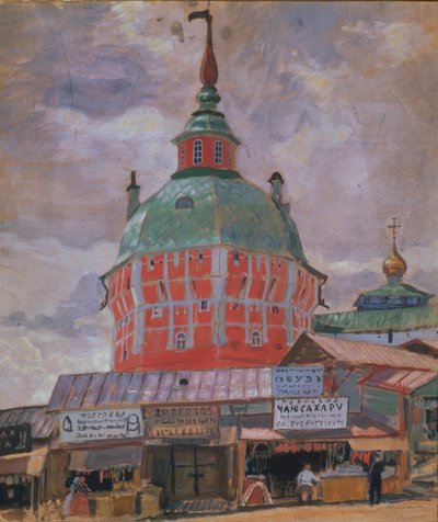 Rode Toren in de Drie-eenheidsklooster van St. Sergius, 1912 door Boris Mikhailovich Kustodiev