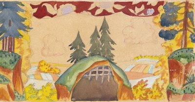 Decorontwerp voor de opera De Gouden Haan van N. Rimsky-Korsakov, 1927 door Boris Mikhailovich Kustodiev