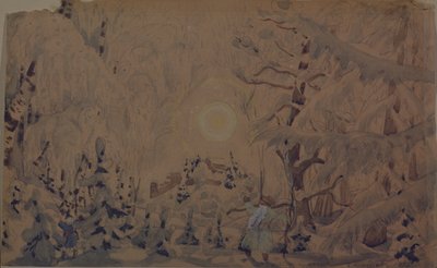 Toneelontwerp voor de opera De sneeuwmaagd door N. Rimsky-Korsakov, 1910 door Boris Mikhailovich Kustodiev