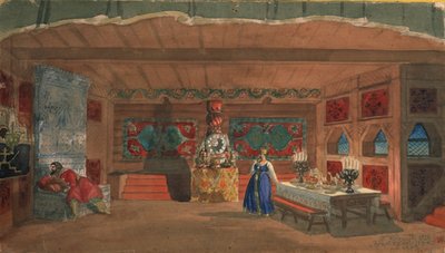 Decorontwerp voor de opera De bruid van de tsaar door N. Rimsky-Korsakov door Boris Mikhailovich Kustodiev