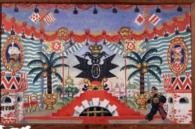 Toneelontwerp voor het toneelstuk De vlo door E. Zamyatin, 1925-1926 door Boris Mikhailovich Kustodiev