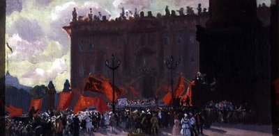 Studie voor de viering van de opening van het Tweede Congres van de Komintern op Uritsky-plein in Petrograd op 19 juli 1920, 1921 door Boris Mikhailovich Kustodiev