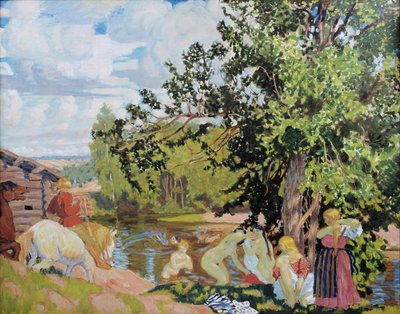Het bad, 1910 door Boris Mikhailovich Kustodiev