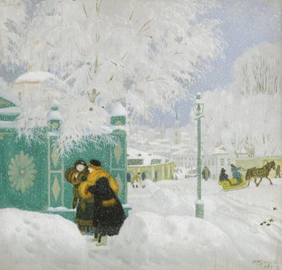 Winterscène door Boris Mikhailovich Kustodiev
