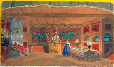 Toneelontwerp voor de opera De Bruid van de Tsaar door Nikolai Rimsky-Korsakov door Boris Mikhailovich Kustodiev