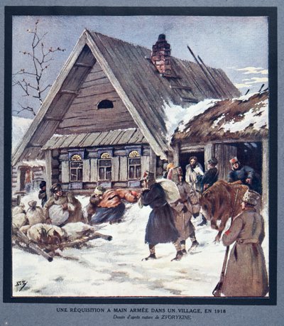 Strijdkrachten vorderen voorraden in een dorp door Boris Vasilievich Zvorykin