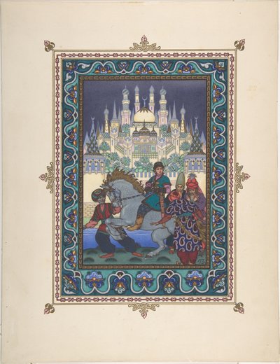 Illustratie voor het Sprookje van Ivan Tsarevich, de Vuurvogel en de Grijze Wolf, ca. 1925 door Boris Vasilievich Zvorykin
