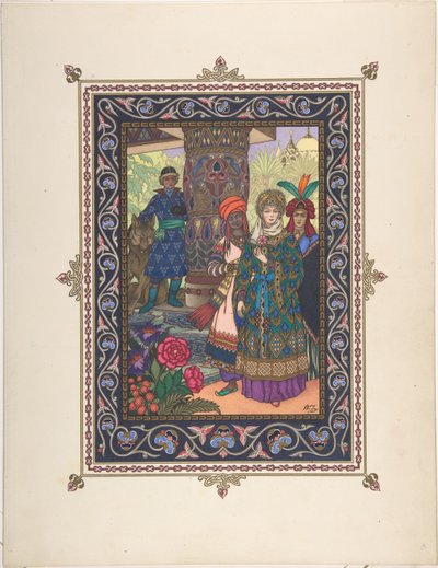 Illustratie voor het Sprookje van Ivan Tsarevich, de Vuurvogel en de Grijze Wolf, ca. 1925 door Boris Vasilievich Zvorykin