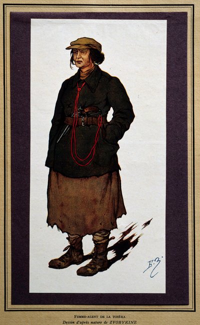Russische vrouwelijke agent van de revolutionaire cheka door Boris Vasilievich Zvorykin
