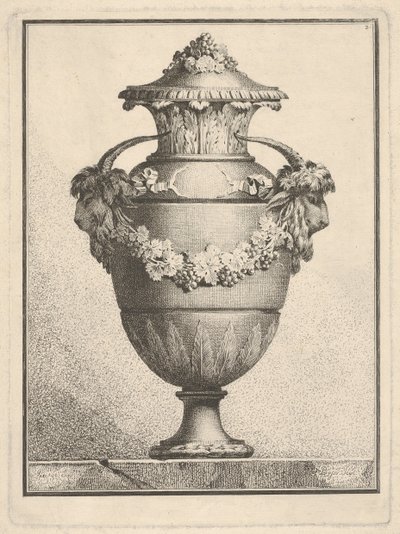 Ontwerp voor een gedekte vaas met twee geitenkoppen en een slinger, 1764 door Bossi