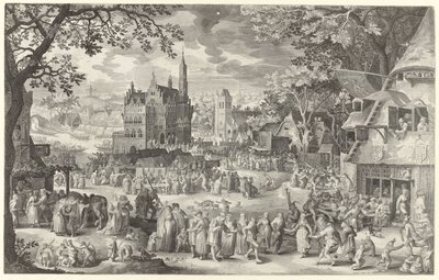 Boerenkermis voor waag op dorpsplein door Boëtius Adamsz. Bolswert