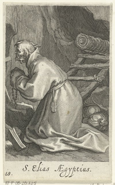 Heilige Elias van Caesarea als kluizenaar door Boëtius Adamsz. Bolswert