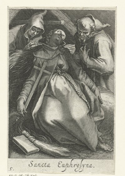 Heilige Euphrosina van Alexandrië als kluizenares door Boëtius Adamsz. Bolswert