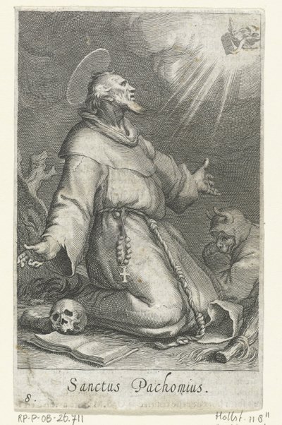 Heilige Pachomius de Oudere als kluizenaar door Boëtius Adamsz. Bolswert