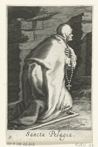 Heilige Pelagia van Antiochië als kluizenares door Boëtius Adamsz. Bolswert