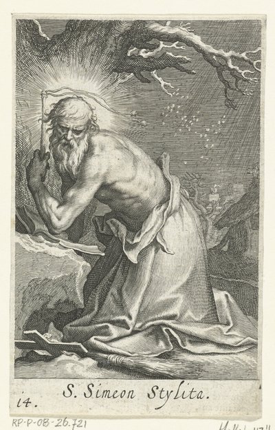 Heilige Simeon Stylites de Oudere als kluizenaar door Boëtius Adamsz. Bolswert
