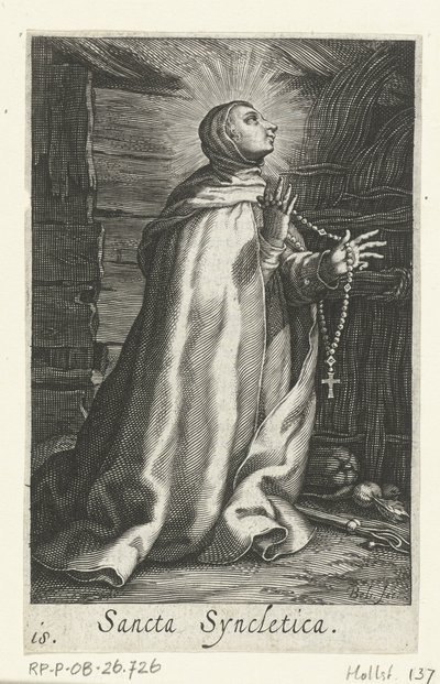 Heilige Syncletica van Alexandrië als kluizenares door Boëtius Adamsz. Bolswert