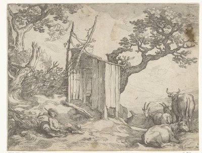Landschap met Argus bij Io als koe en Mercurius in de lucht door Boëtius Adamsz. Bolswert