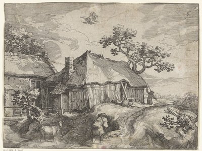 Landschap met boerderij en roof van Ganymedes door Boëtius Adamsz. Bolswert