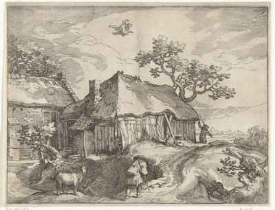 Landschap met boerderij en roof van Ganymedes door Boëtius Adamsz. Bolswert