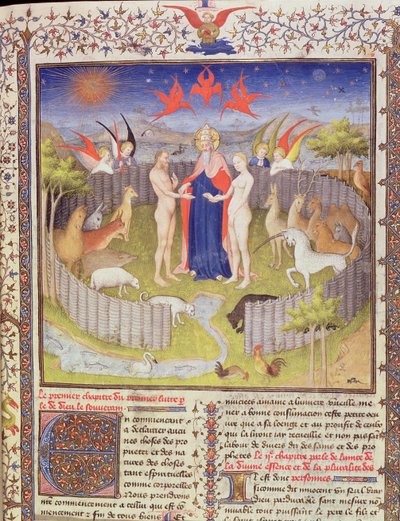 Het huwelijk van Adam en Eva uit Des Proprietes De Choses (detail) door Boucicaut Master