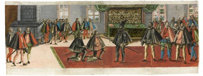 Een ridderslag. Uit de Ordentliche Beschreibung mit was stattlichen Ceremonien door Boys