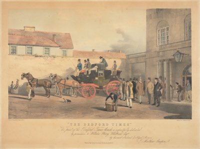 "The Bedford Times" / Deze prent van de Bedford Times Coach is respectvol opgedragen / met toestemming, aan William Henry Whitbread Esq