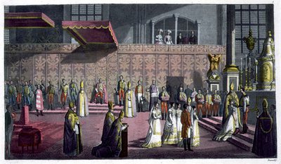 De Primaat van Hongarije kroont de Koningin in de Collegiale Kerk, Westprim, Hongarije, plaat 5 uit 